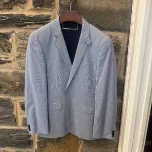 $700 Hugo Boss Seersucker navy stripe blazer sportcoat 42 stretch Medium Large
